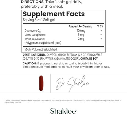 CoQHeart® with Q-Trol®: Energy Support for Heart Health - Coenzyme Q10 and Resveratrol Blend - Facilitates Energy Production and Blood Vessel Health - Protects Arteries - 30 Softgels