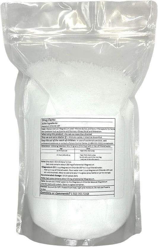 Magnesium Chloride USP (Pharmaceutical Grade) 100% Edible Cloruro de Magnesio 100% Comestible "Greenway Biotech" 2 Pounds