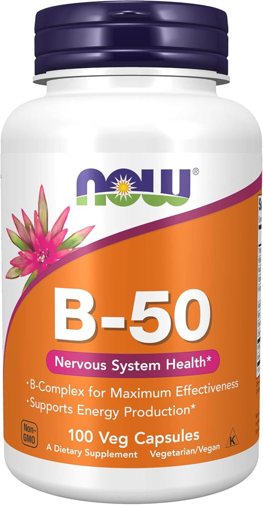 NOW Supplements, Vitamin B-50 mg, Energy 100 Veg