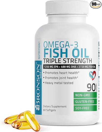 Bronson Omega 3 Fish Oil Triple 2720 mg, 1250 mg 488 mg, 90 Softgels