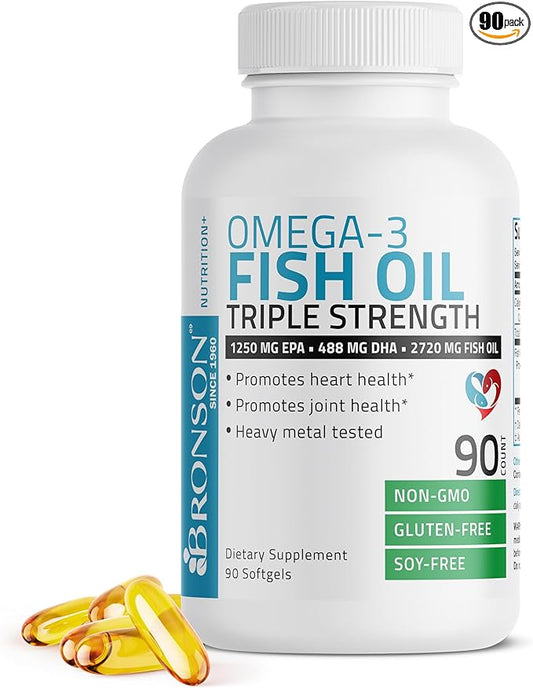 Bronson Omega 3 Fish Oil Triple 2720 mg, 1250 mg 488 mg, 90 Softgels