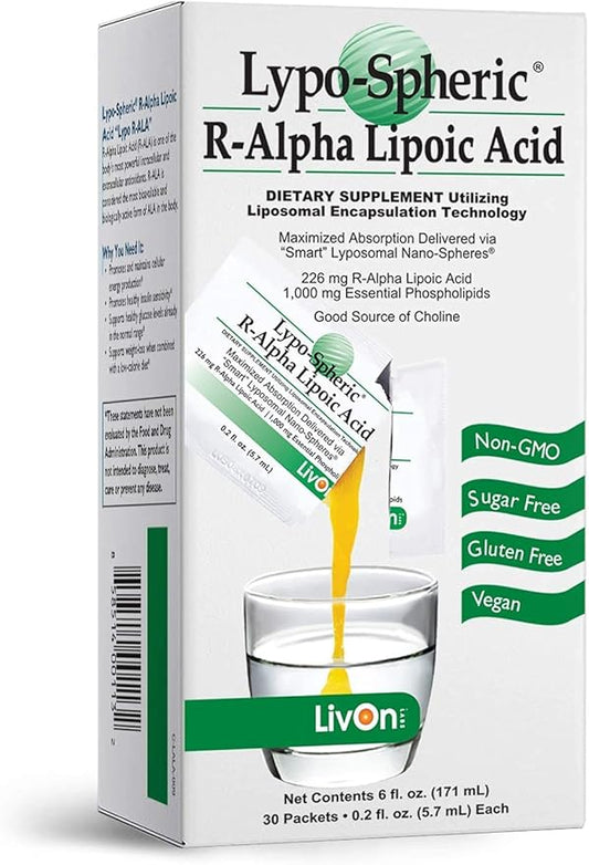 LivOn Laboratories Lypo-Spheric R-Alpha Lipoic Acid 30 Packets 226mg Per 100% Non-GMO
