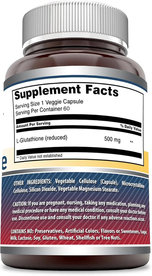 Amazing Formulas Reduced L-Glutathione Supplement 500 Mg 60 Veggie