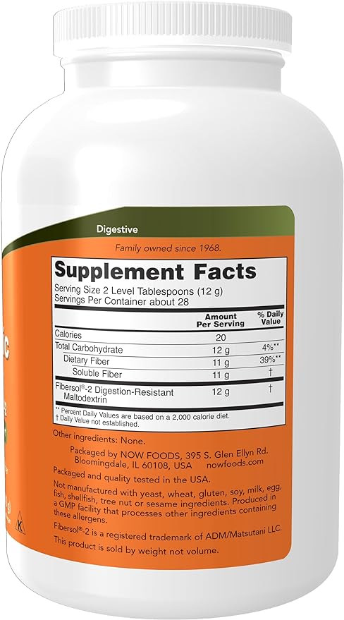 NOW Supplements, Prebiotic Fiber with Fibersol-2, 12-Ounce