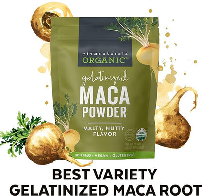 Viva Naturals Organic Maca Powder - Gelatinized Maca Powder Organic, Pervuian Superfood Traditionally Used for Energy, Certified Organic, Gluten-Free & Non-GMO, 16 Oz (1 lb) Bag
