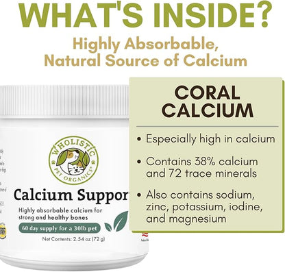 Wholistic Pet Organics Sea Coral: Organic Sea Coral Calcium Dog Supplement - Natural Source of Calcium for Dogs Teeth and Bone Health - Vitamins for Dogs - Made in USA