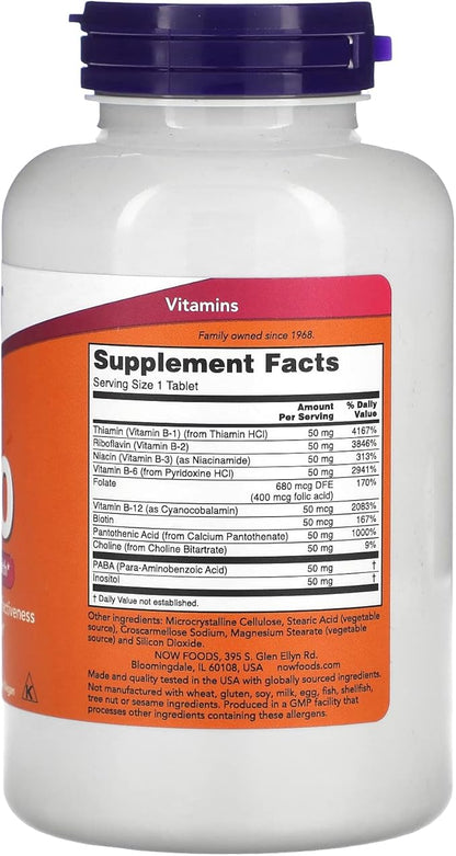 NOW Supplements, Vitamin B-50 mg, Energy 250 Tablets