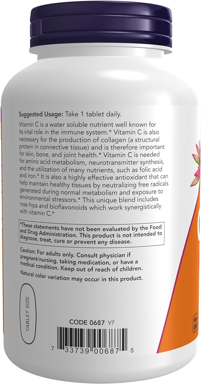 NOW Supplements, Vitamin C-1,000 with Rose 250 Tablets 1)