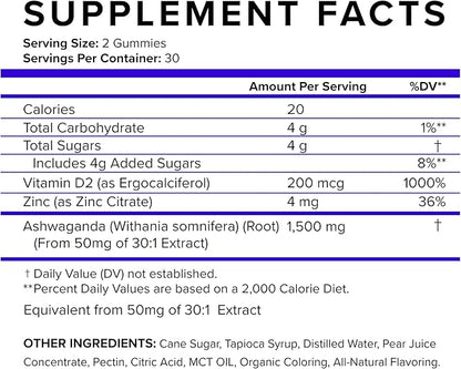 Relax Ashwagandha Gummies with Vitamin D2, Zinc 60 Gummies