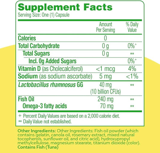 Culturelle 3-in-1 Complete Probiotic Daily Formula, Once Per Day Probiotic Supplement, Helps Your Digestive System Work Better, Supports Natural Immune Defenses, Plus Omega 3's, Non-GMO, 30 Count