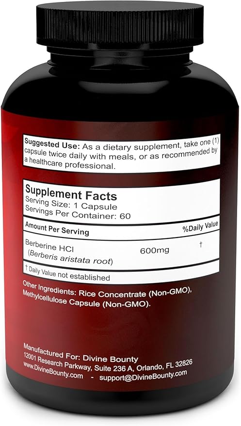 Divine Bounty Pure Berberine Complex 600mg Per 60 Vegetarian