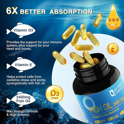 Triple Omega 3 6 9, Fish 2400mg Softgels D3 &