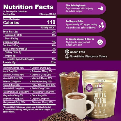 CLICK Coffee Protein Powder 16g Protein 23 Essential 150mg Caffeine