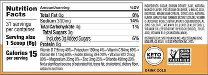 SOS Hydration Electrolyte Powder, Mango Flavor, 31 Servings – Low-Calorie Rapid Rehydration, Made in USA, Keto & Vegan Friendly