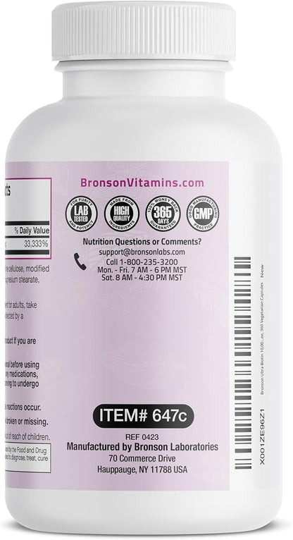 Bronson Ultra Biotin 10,000 Mcg Hair Skin and Nails Supplement, Non-GMO, 360 Vegetarian Capsule