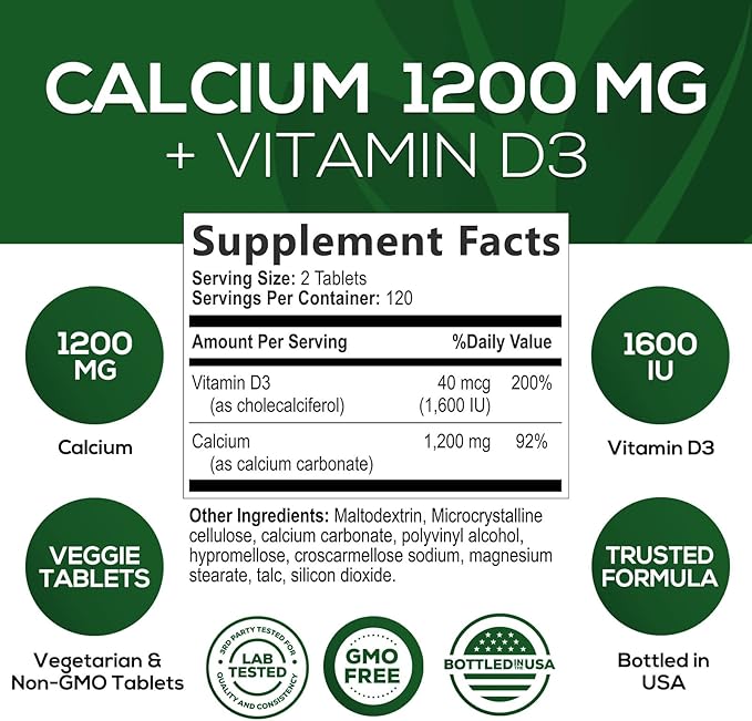 Calcium 1200 mg with Vitamin D3, 240 Tablets