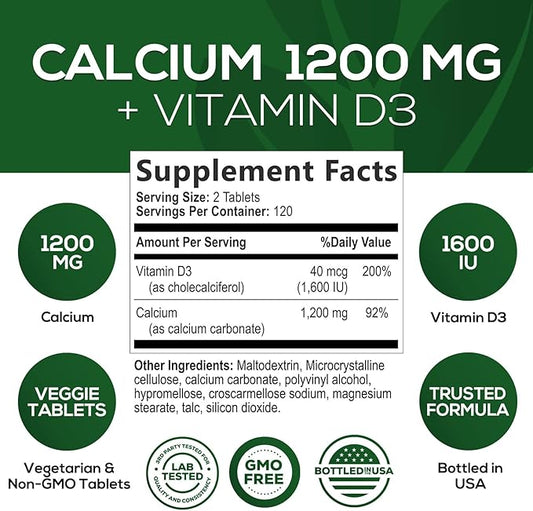 Calcium 1200 mg with Vitamin D3, 240 Tablets