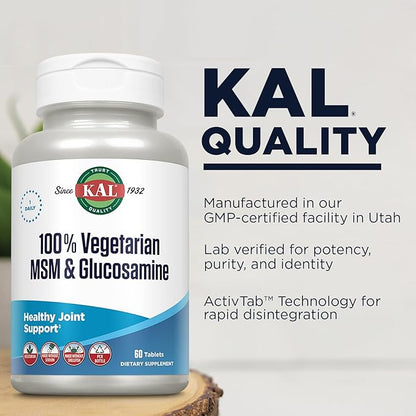 KAL 100% Vegetarian MSM & Glucosamine 60-Day Guarantee 60 Servings, 60 Tablets
