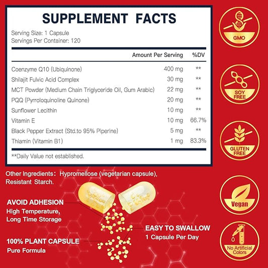 CoQ10 400mg-High Absorption Coenzyme Q10 Supplements 120 Veggie