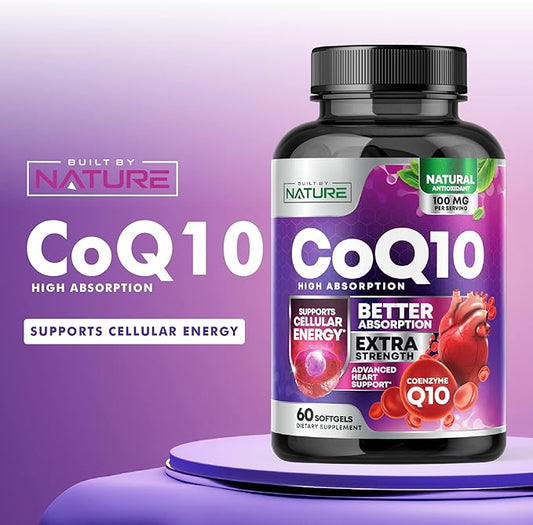 CoQ10 100mg Softgels, High Absorption Coenzyme Q10, Heart 60 Count 2 Month