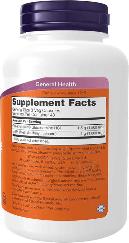 NOW Supplements, Glucosamine & MSM (GreenGrown® 120 Veg