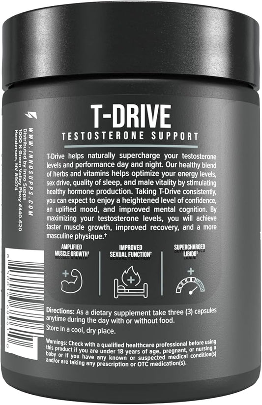 InnoSupps : T-Drive | Testosterone Booster | Amplify Muscle Growth | KSM-66 Ashwagandha, Boron, Fenugreek | 90 Capsules