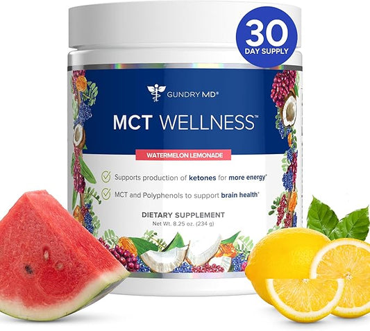 Gundry MD MCT Wellness Powder to Support Energy, Ketone Production and Brain Health, Keto Friendly, Sugar Free (30 Servings) (Watermelon Lemonade)