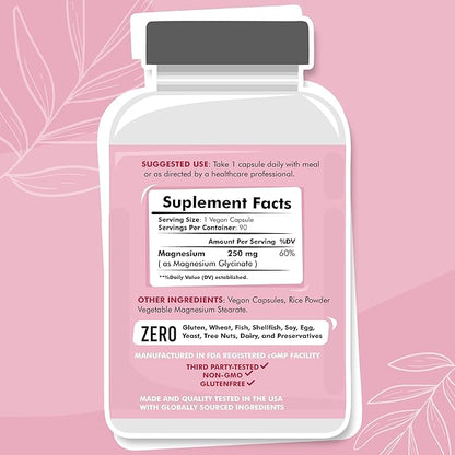 Magnesium Glycinate for Women, Elemental 250mg 90 Day