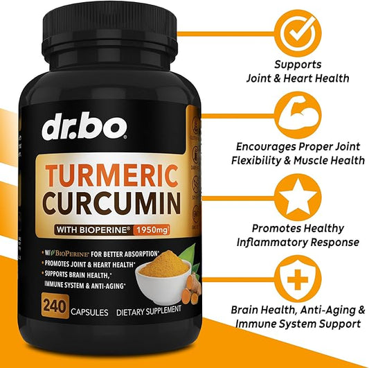 Turmeric Curcumin with BioPerine Supplement Capsules 1950mg Curcuma 240 Turmeric