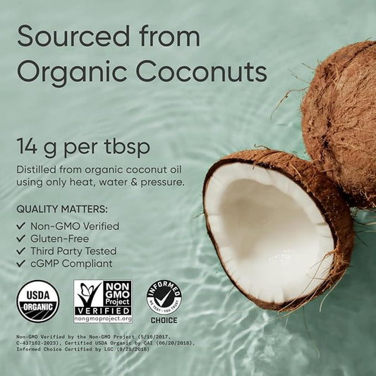 Sports Research Organic MCT Oil - Keto & Vegan MCTs C8, C10, C12 from Coconuts - Fatty Acid Brain & Body Fuel, Flavorless, Non-GMO & Gluten Free - Perfect in Coffee, Tea & Protein Shakes - 16 oz