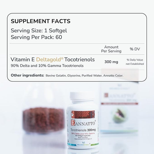 Eannatto Tocotrienols Vitamin E Supplements Tocopherol Free, Supports Immune Health, Non-GMO, Gluten Free & Antioxidant (300MG 60 Softgels)