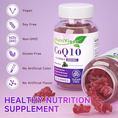 CoQ10 Gummies, Coenzyme Q10 Supplement 200 CoQ10 Supplement 60 Count