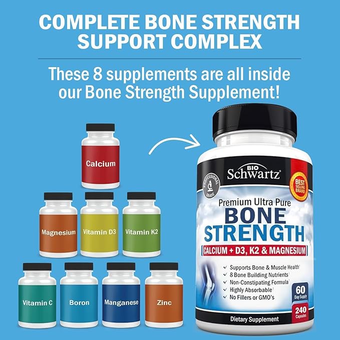 Bone Strength Supplement with Calcium Magnesium D3 K2 K2 Zinc (60 Day 8 Bone 240 Veggie