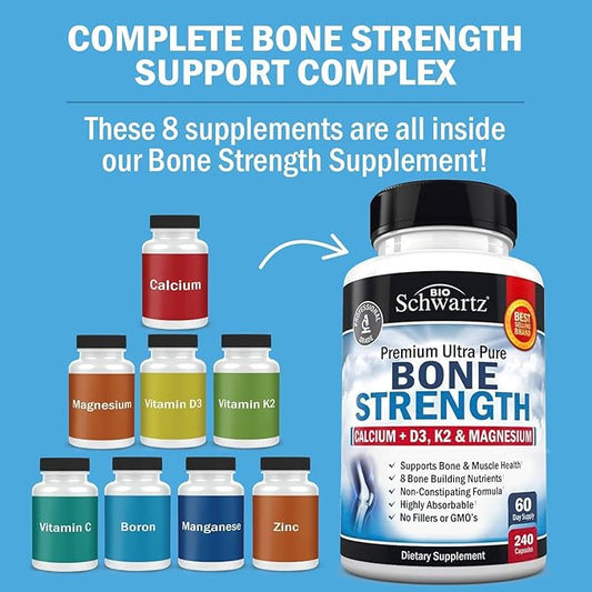 Bone Strength Supplement with Calcium Magnesium D3 K2 K2 Zinc (60 Day 8 Bone 240 Veggie