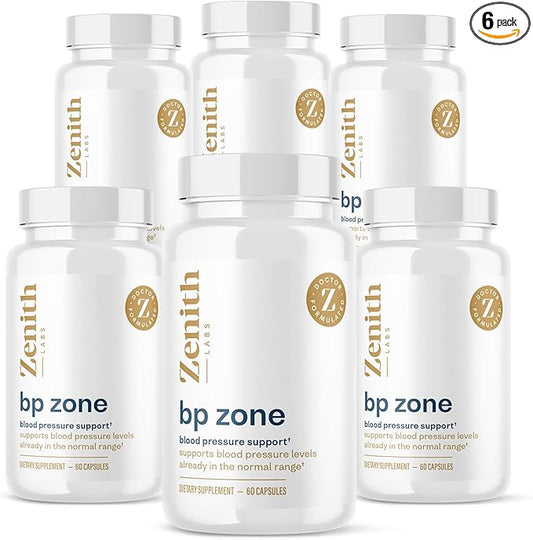 Zenith Labs BP Zone Natural Blood Pressure Supplement Advanced Formula Blood Pressure Capsules - Herbal Extract Pills to Help Lower BP Naturally - Circulatory, Cardiovascular Health Support - 6 Pack