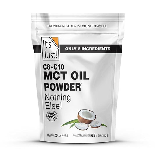 It's Just - MCT Oil Powder w/Prebiotic Fiber (1.5lbs) 70% C8 + 30% C10, Fast Fuel for Body & Brain Health, Keto Coffee Creamer, Non-GMO, 24oz
