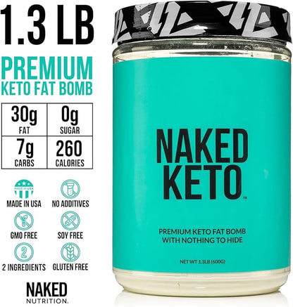 Naked Keto - Premium Keto Fat Bomb Powder - Unflavored - Only Two Ingredients - Gluten-Free, Soy Free Keto Supplement with No Gmos and No Artificial Sweeteners - 1.3 Lb