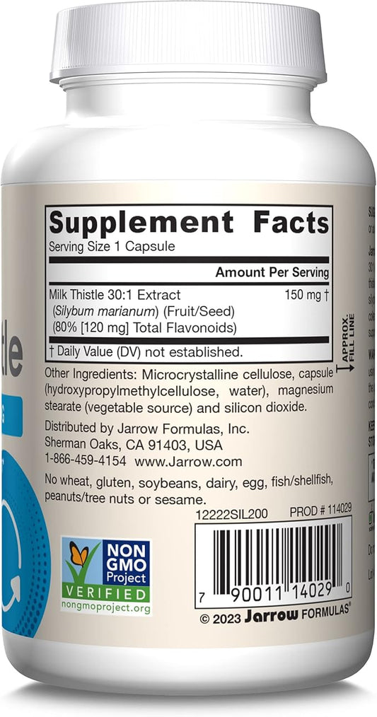 Jarrow Formulas Milk Thistle 150 mg 30:1 Standardized 200 Veggie 66-200 Day