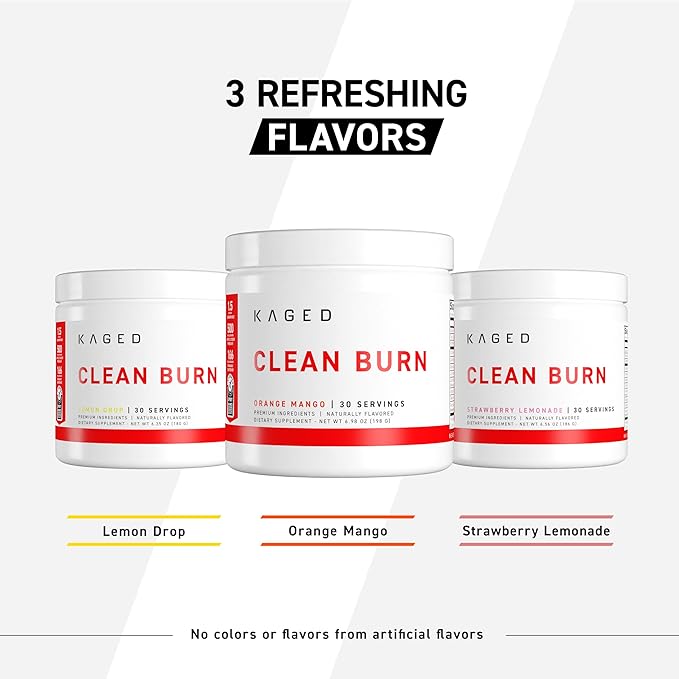 Kaged Clean Burn Powder | Orange Mango | Thermogenic Weight Management | Boost Metabolism | Organic Caffeine, Apple Cider Vinegar | Supplements for Men & Women | 30 Servings
