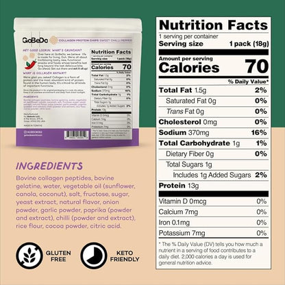 10-Pack Collagen Protein Chips - Sweet Chilli Pepper & Tomato Basil Flavors - 13g Protein Per Bag, GMO-Free, Gluten-Free, Tasty Savory Collagen Protein Snack