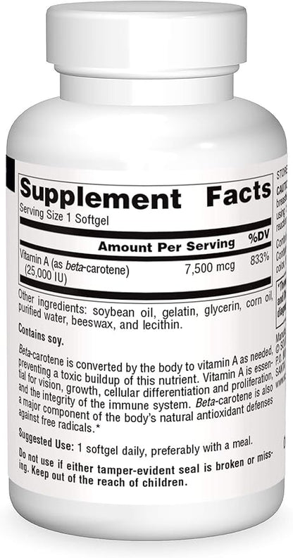 Source Naturals Beta Carotene 25000 iu 100 Softgels