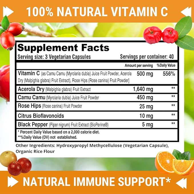 Natural Vitamin C 100% from 500mg - 120 Capsules