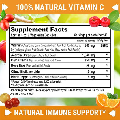 Natural Vitamin C 100% from 500mg - 120 Capsules