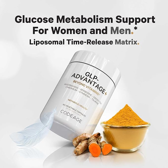 Codeage GLP-Advantage+ Supplement - Metabolic & GLP-1 Activity Support - Chromium, Berberine, Green Tea, Gymnema, Curcumin, Taurine, Resveratrol - Weight Management & Gut Health, Non-GMO - 60 Capsules