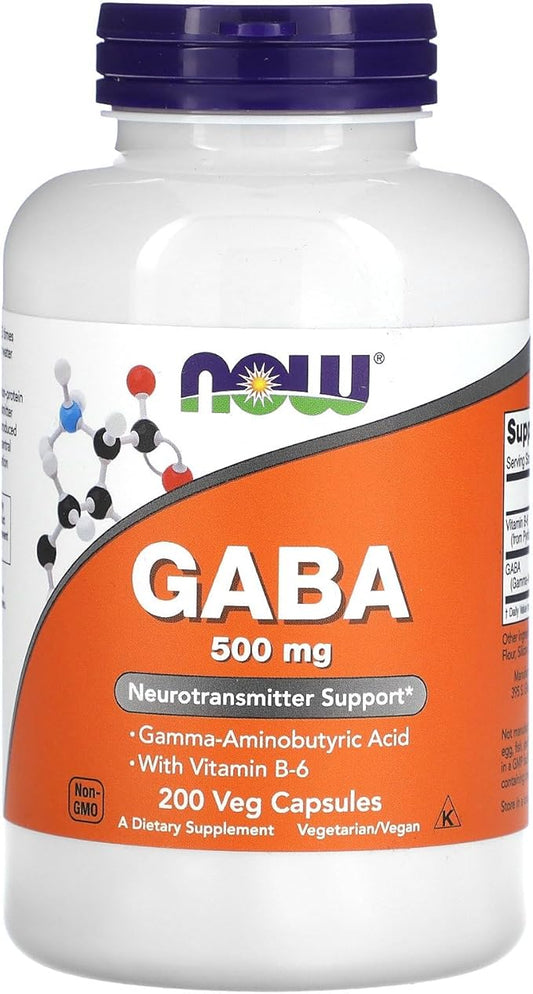 NOW Supplements, GABA (Gamma-Aminobutyric Acid) 500 B-6, Natural 200 Veg