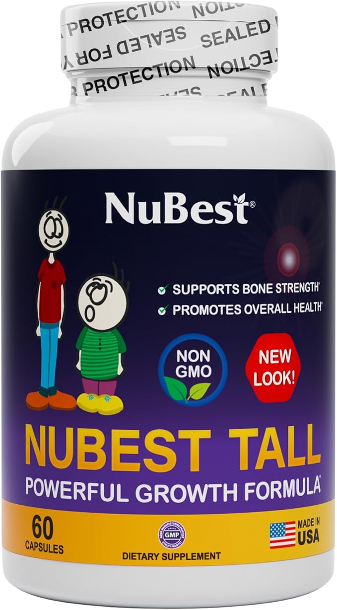 NuBest Tall - Support Bone Strength, Immunity and Stronger Bone with Calcium, Collagen and Herbs for Ages 5+ and Teens Who Don’t Drink Milk Daily - 60 Capsules | 1 Month Supply