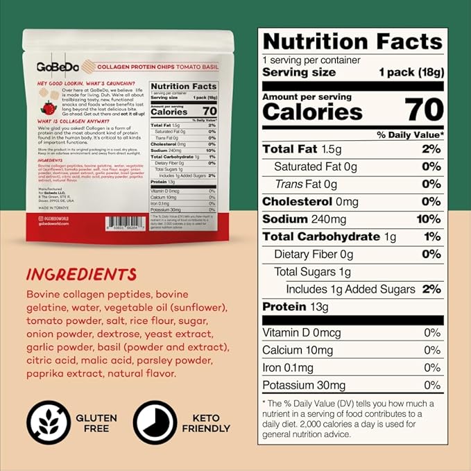 10-Pack Collagen Protein Chips - Sweet Chilli Pepper & Tomato Basil Flavors - 13g Protein Per Bag, GMO-Free, Gluten-Free, Tasty Savory Collagen Protein Snack