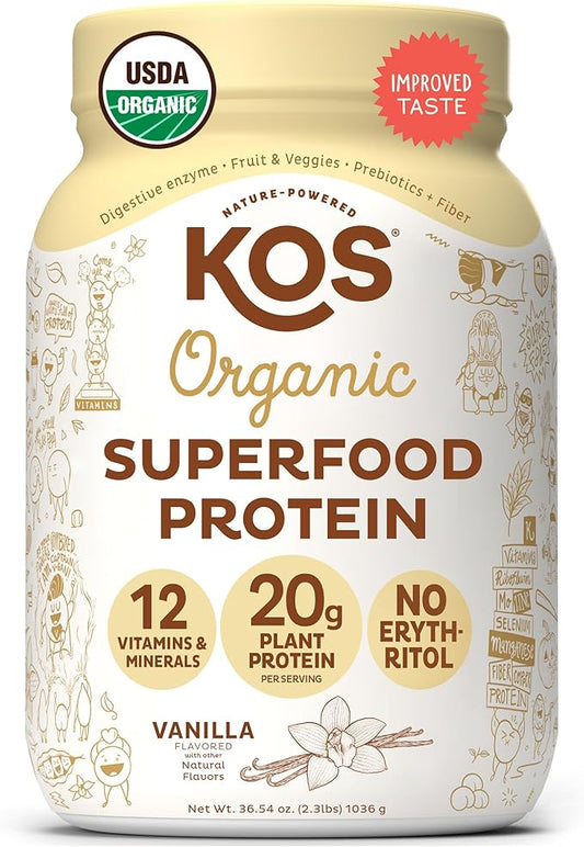 KOS Vegan Protein Powder Erythritol Free, 28 Servings