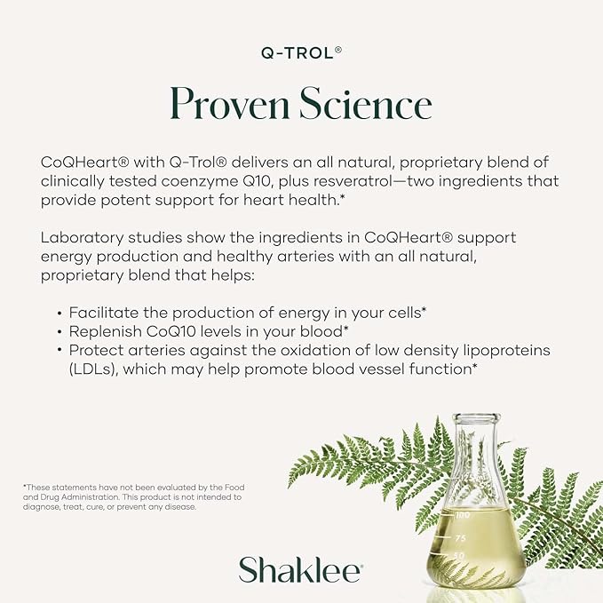 CoQHeart® with Q-Trol®: Energy Support for Heart Health - Coenzyme Q10 and Resveratrol Blend - Facilitates Energy Production and Blood Vessel Health - Protects Arteries - 30 Softgels