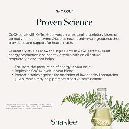 CoQHeart® with Q-Trol®: Energy Support for Heart Health - Coenzyme Q10 and Resveratrol Blend - Facilitates Energy Production and Blood Vessel Health - Protects Arteries - 30 Softgels